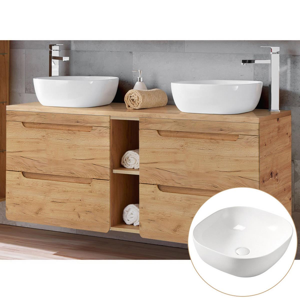 BADMÖBEL-SET 4-TLG. Luton-56 - Braun, Holzwerkstoff (240/200/46cm) - Lomado