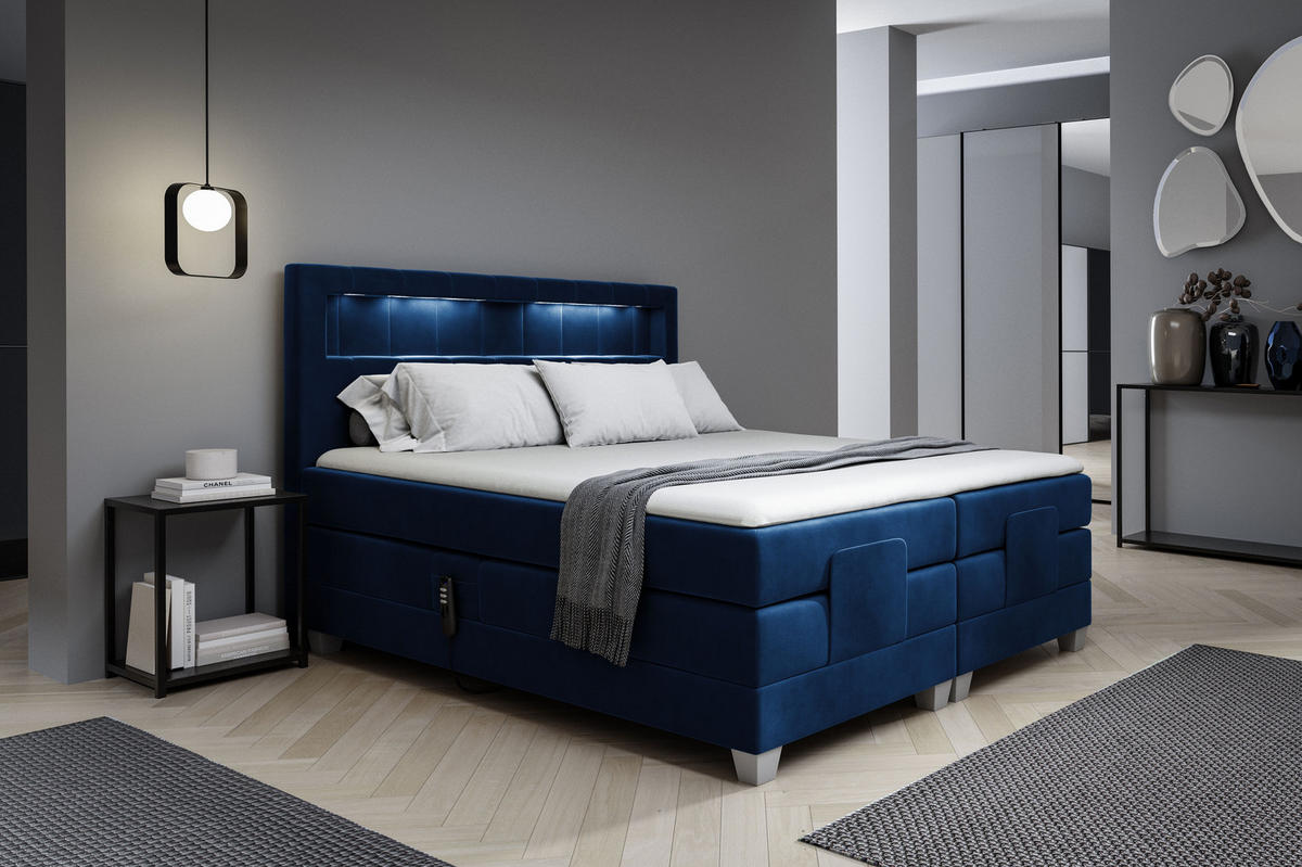 BOXSPRINGBETT ASPERO - Blau, Holzwerkstoff (120/200cm) - Meblini