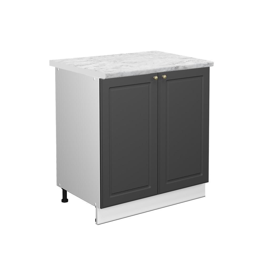 SPÜLENUNTERSCHRANK Fame-Line Anthrazit Hochglanz 80 cm mit Regal AP Marmor - Anthrazit/Weiß, Holzwerkstoff (80/82/60cm) - Vicco