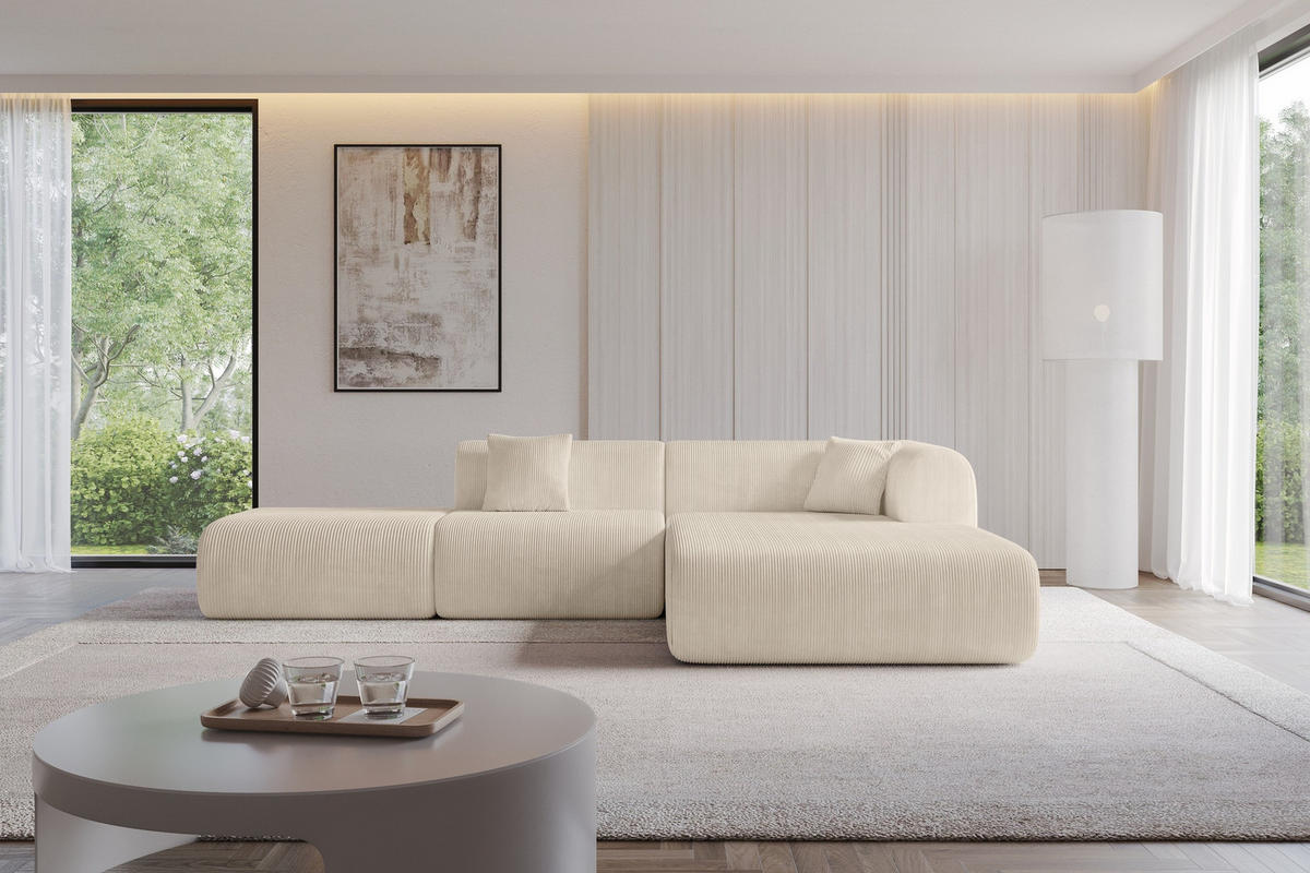 ECKSOFA Ottomane Rechts OVLY-L 289x176x71 Beige Cord - Kaschmir/Beige, Holzwerkstoff/Kunststoff (289/176cm) - ALTDECOR