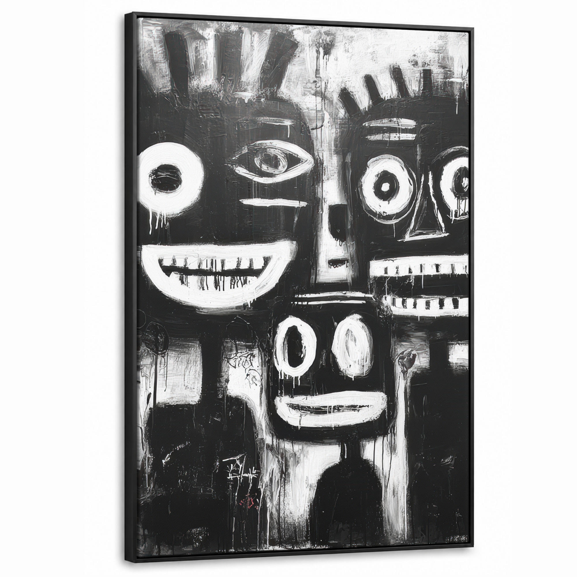 LEINWAND Bilder mit Rahmen - Malerei - Figuren - Schwarz - Abstrakt - 90x140 - Schwarz, Textil (90/140cm) - MuchoWow