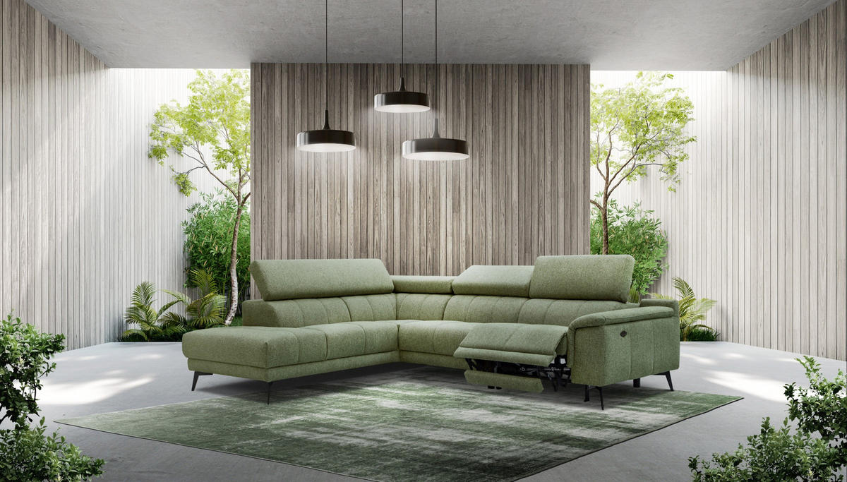 ECKSOFA FIERO 5-Sitzer mit 1 Relaxfunktion, olivgrün - Olivgrün, Holzwerkstoff/Textil (228/290cm) - Courtois Laville