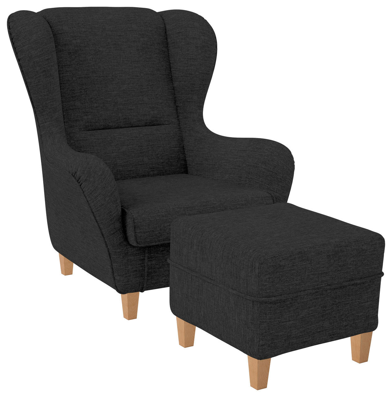 OHRENSESSEL Sofia, Relaxsessel mit Hocker | Design Webstoff Vienna Grau - Nickelfarben, Textil (92/68/95cm) - Supellex