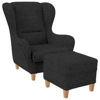 OHRENSESSEL Sofia, Relaxsessel mit Hocker | Design Webstoff Vienna Grau - Nickelfarben, Textil (92/68/95cm) - Supellex