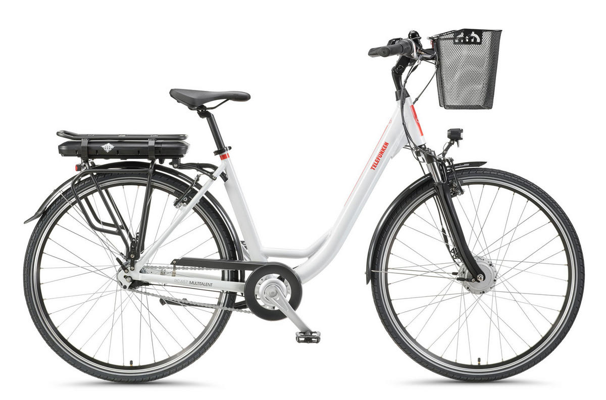 E-BIKE Cityrad Multitalent RC657 28 Zoll Elektrofahrrad 536,5 Wh Frontmotor 7-Gang-Kettenschaltung - Weiß, Metall (110cm) - Telefunken