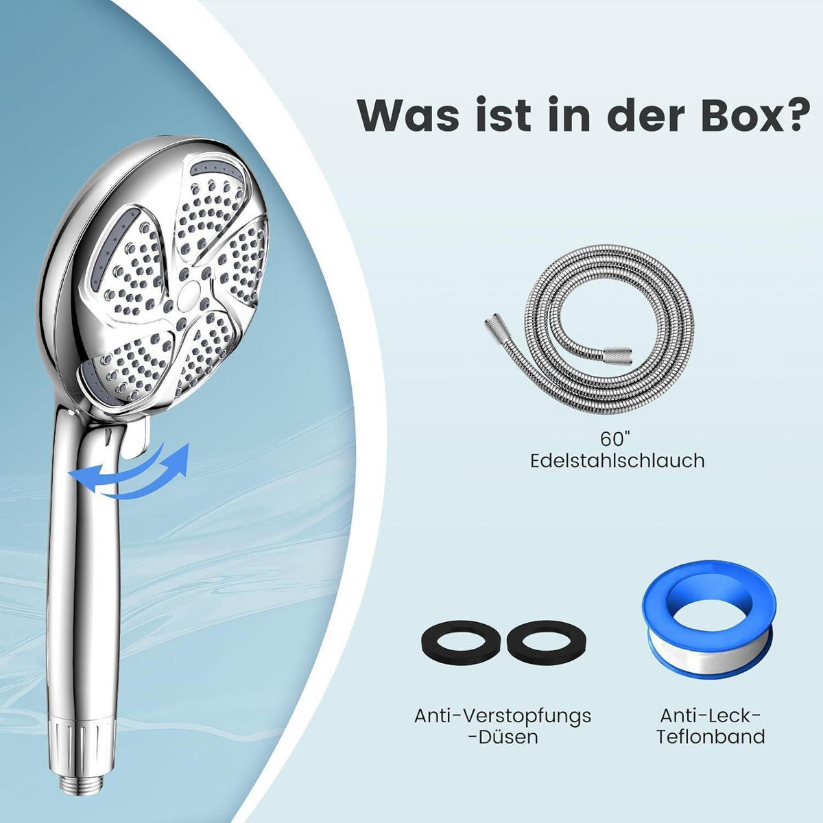 HANDBRAUSE mit Filter und 7 Strahlarten Silber - Silberfarben, Metall (13.5/12.7/31cm)