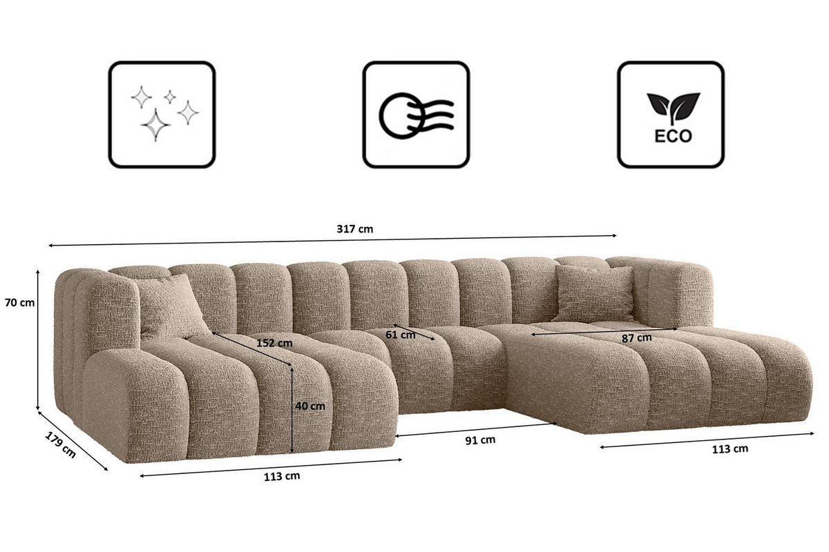 ECKSOFA U-form Grand modular stoff Haga Beige - Beige, Holz (317/179cm) - Kaiser Möbel