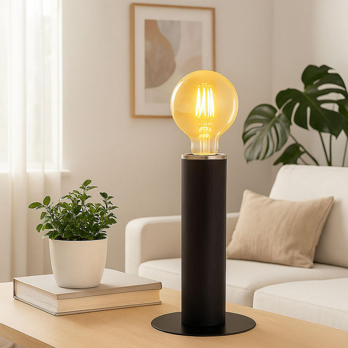 TISCHLEUCHTE Holz Schwarz matt - Schwarz, Holz (15/15/30.5cm) - Globo Lighting