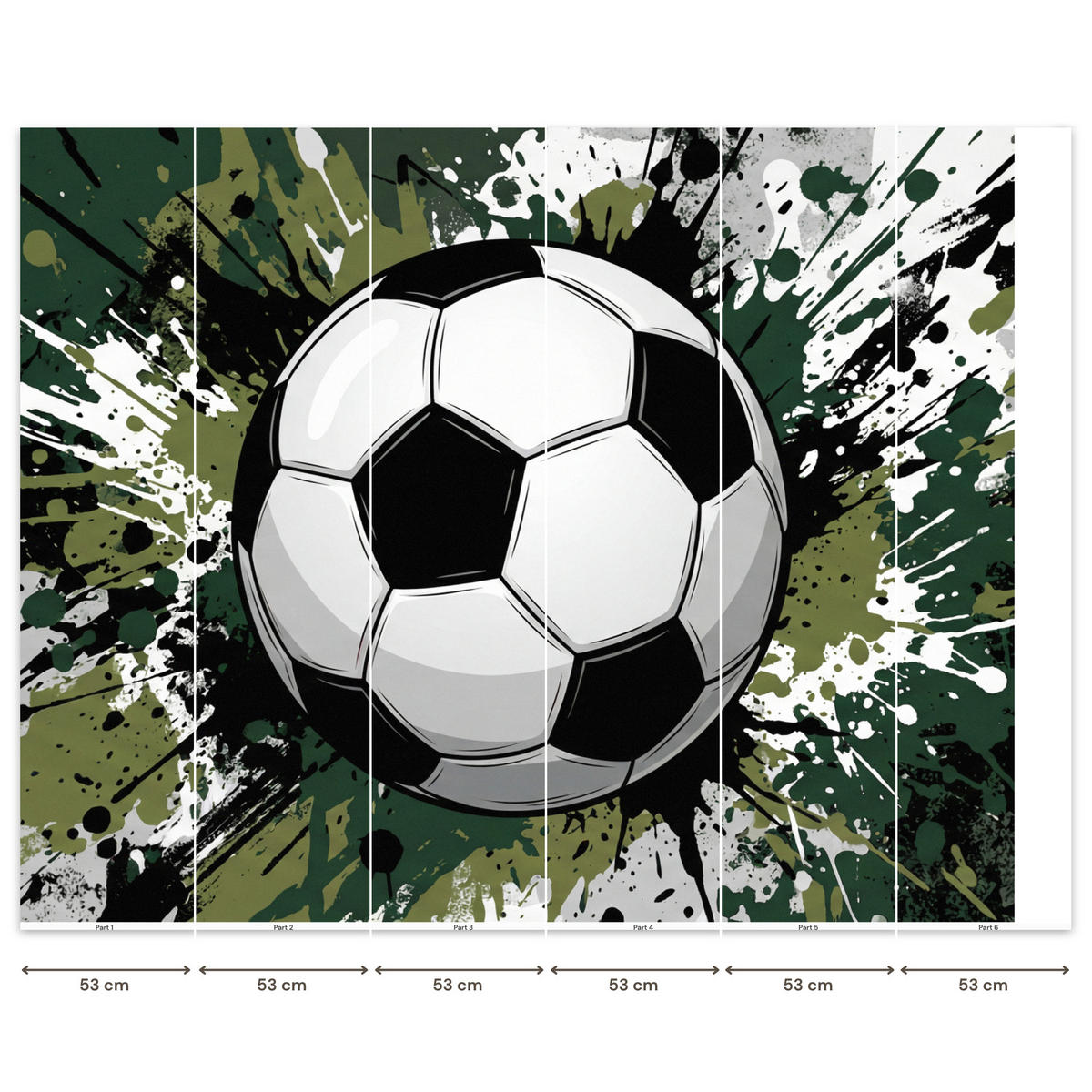 KINDERTAPETE - Fußball - Farbe - Spritzer - Grün - 300x240 cm - Dunkelgrün, Papier (300/240cm) - OnlyWow