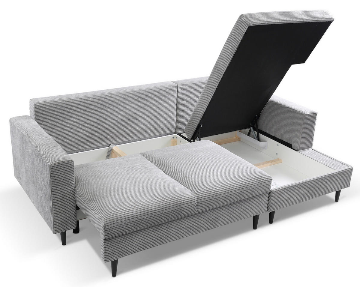 ECKSOFA Nalika Hellgrau mit Cordbezug - Hellgrau/Schwarz, Holz/Textil (230/143cm) - Selsey