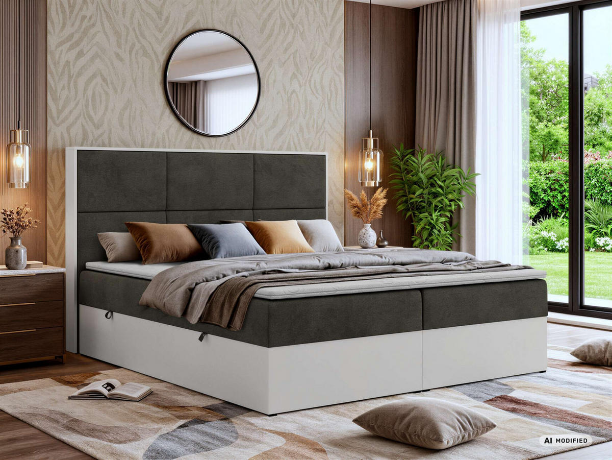 KONTINENTÁLNÍ POSTEL DELVIT 140/200 - Tmavě šedá Samet - Topper Visco - H4 - černá/tmavě šedá, textil/plast (140/200cm) - MKS