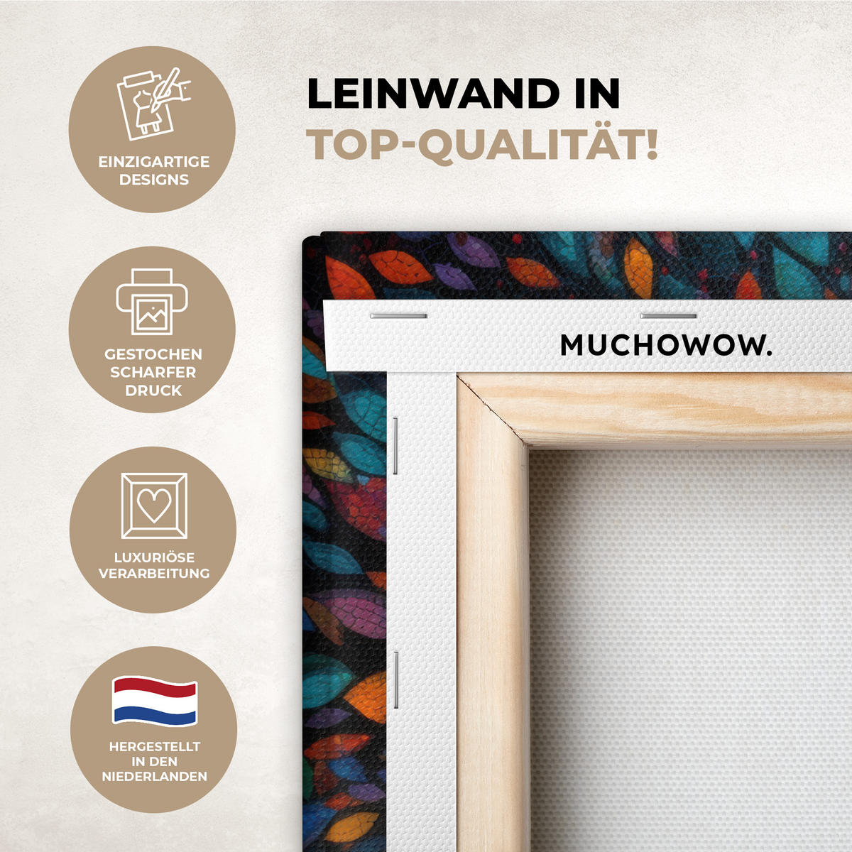 LEINWANDBILD Mosaik - Bunt - Baum - Äste Wandbild 40x30 cm - Multicolor, Textil (40/30cm) - MuchoWow