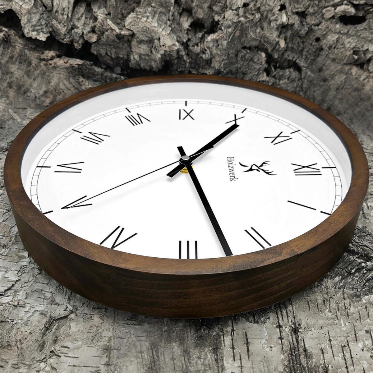 WANDUHR Holz Designer EISENBERG Loft Wand Uhr, braun, weiß - Schwarz/Braun, Glas/Holz (30/30/4.2cm) - Holzwerk