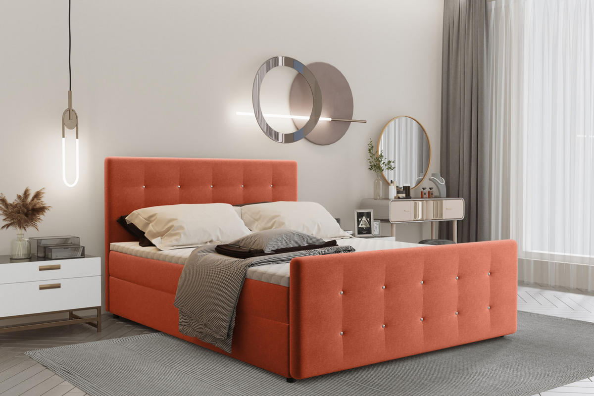 BOXBETT Mit Bettkasten Matratze Topper AMOR Orange 120x200 cm H2-Pocket - Schwarz/Orange, Holz/Holzwerkstoff (120/200cm) - Kaiser Möbel