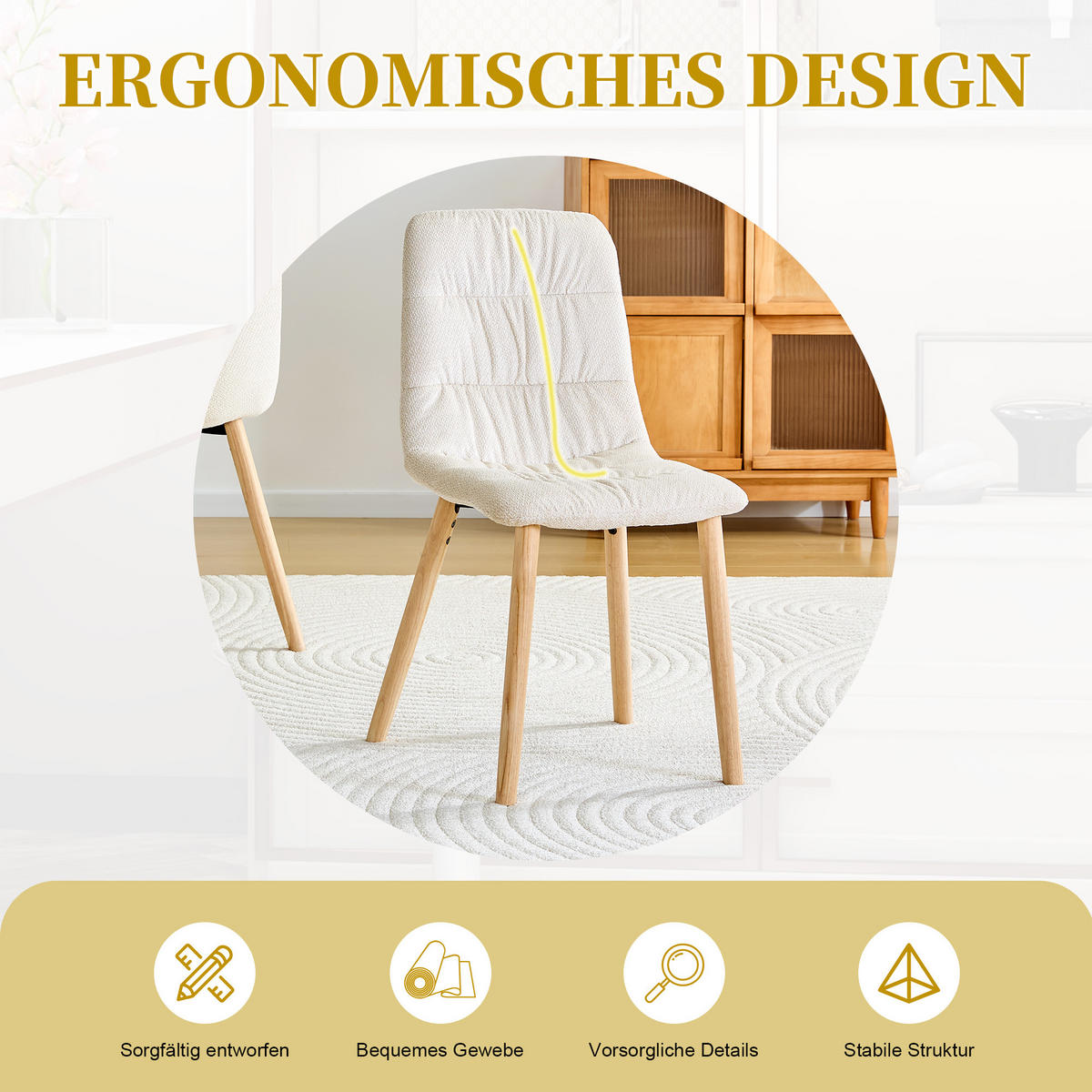 STUHL-SET DE-36643 2 Stück mit Stoffbezug und Massivholzbeinen Beige - Beige, Holz (48/88/44cm) - ComfortXL