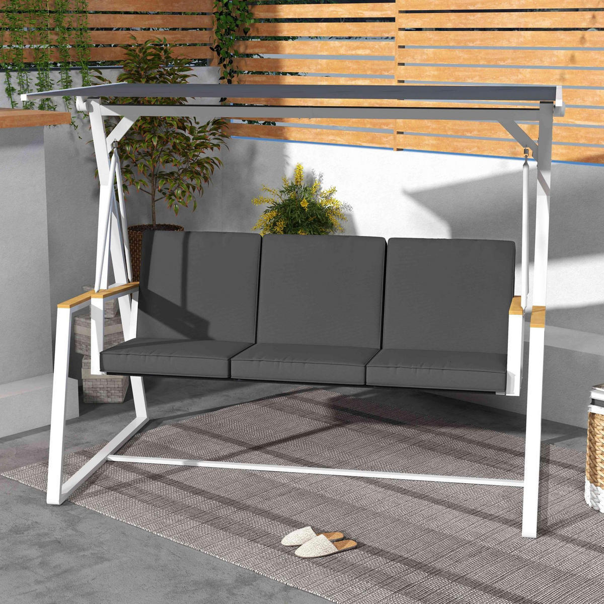 HOLLYWOODSCHAUKEL DE-15248 Dunkelgrau - Dunkelgrau, Metall (130/175/205cm) - ComfortXL