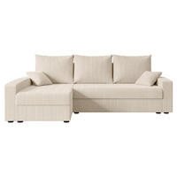 ECKSOFA mit Schlaffunktion und Bettkasten ALESIA-L 231x140x90 cm Beige Cord - Beige/Silberfarben, Holzwerkstoff/Kunststoff (231/140cm) - ALTDECOR
