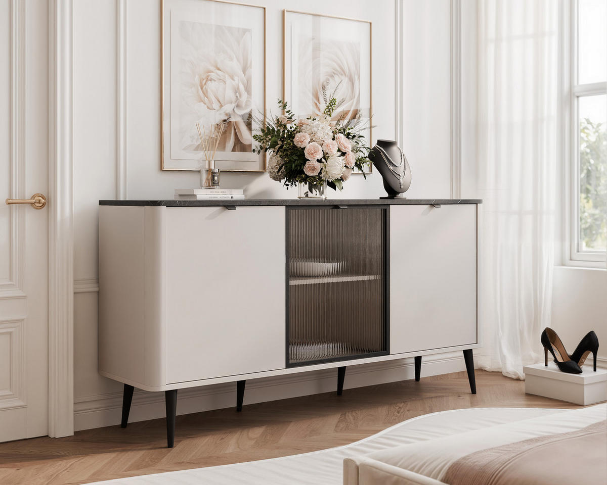 KOMMODE NAVANI 160/40/82 cm Cashmere/Grau - Goldfarben/Schwarz, Holzwerkstoff/Metall (160/82/40cm) - Idohome