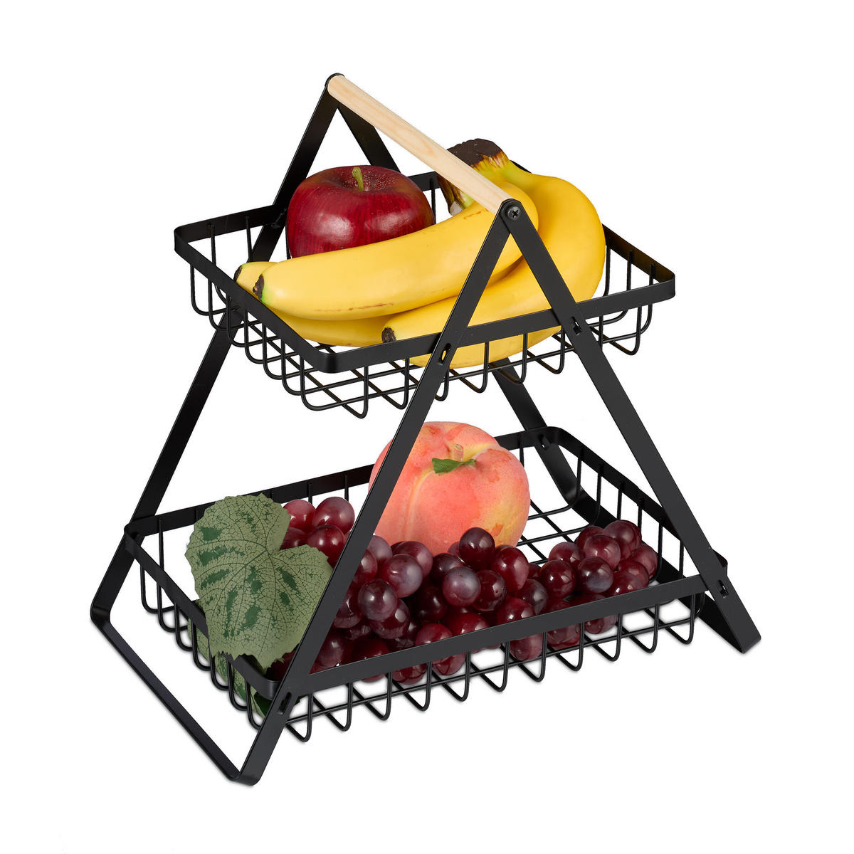 OBSTKORB-ETAGERE - Schwarz, Holz/Metall (18/28cm) - Relaxdays