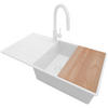 GRANITSPÜLE Kopenhagen, 2-er set Alles Weiß 90/50 cm 1 Becken + Küchenarmatur 40/20 cm + Ablauf-Set + Schneidebrett ab 60er Unterschrank - Beige/Weiß, Kunststoff (90/20/50cm) - Primagran