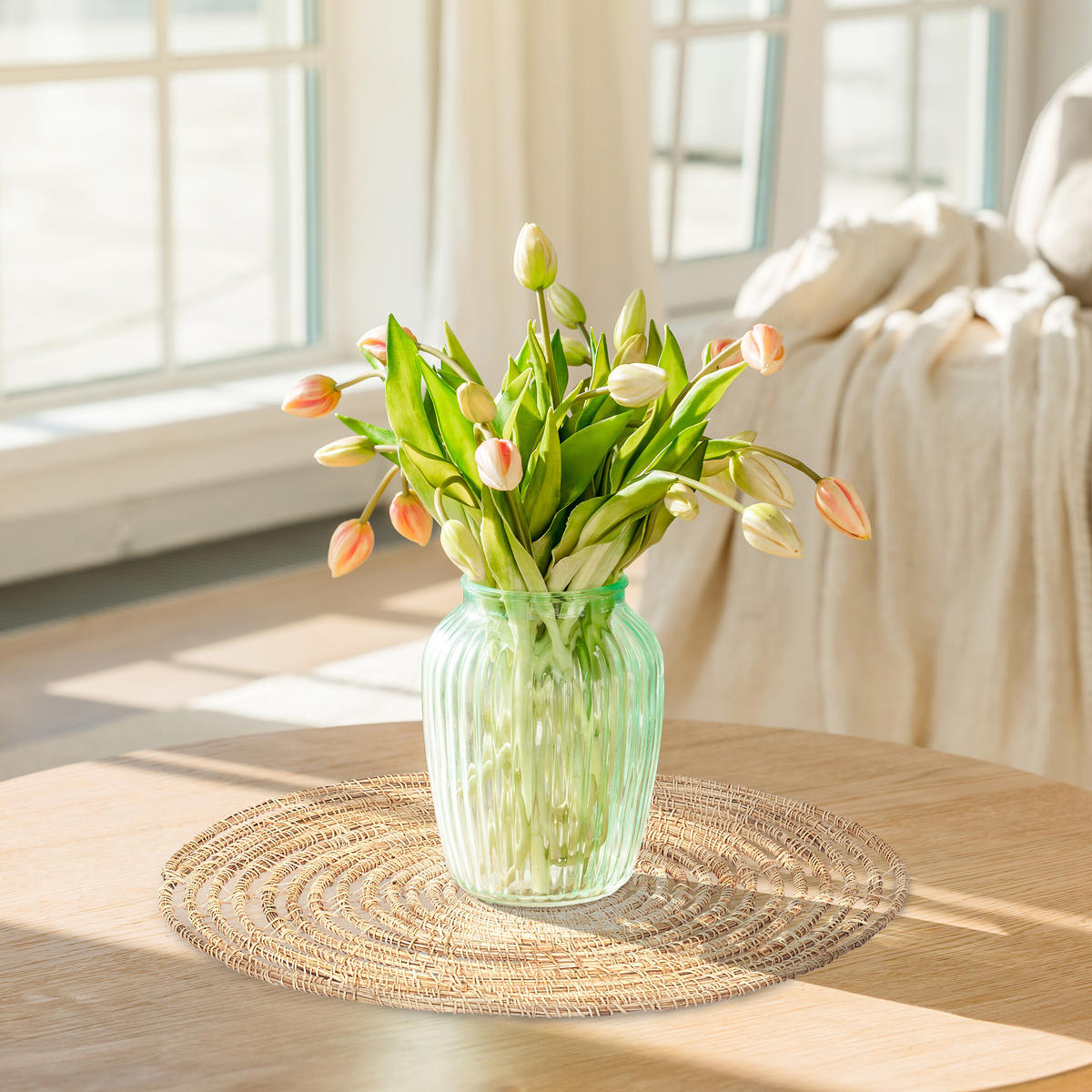 4XTISCHSET - Hellbraun, Textil (35/35/0.5cm) - Relaxdays