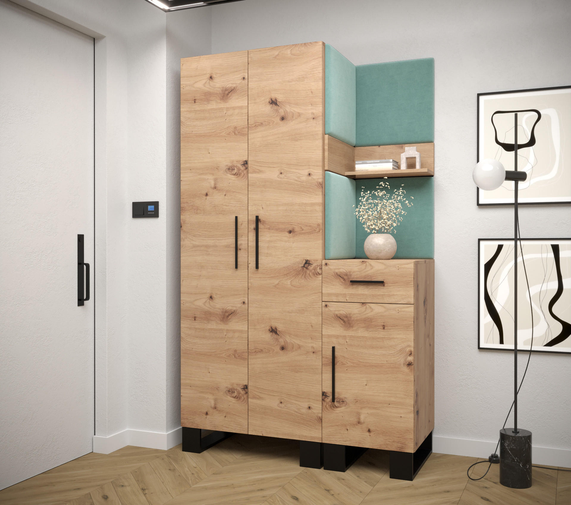 GARDEROBEN-SET 196/116/45,6 - Schwarz/Eiche Artisan, Holz/Kunststoff (116/196/45.6cm) - Abiks Möbel