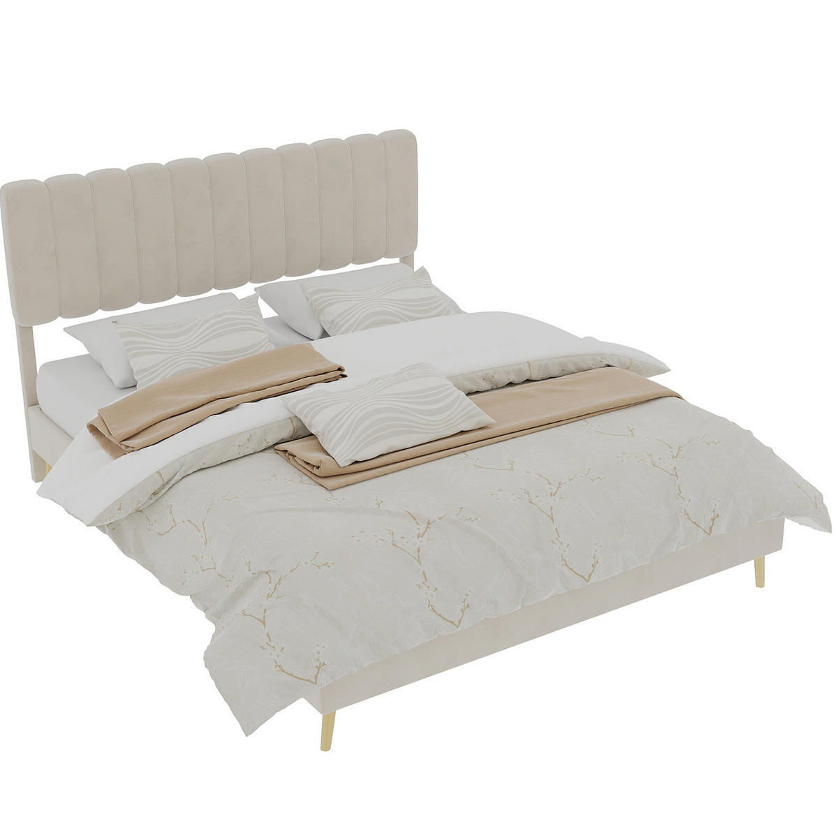 POLSTERBETT 160/200 cm beige aus Stoff und Metall mit Samtbezug - Beige, Textil (160/200cm) - OKWISH