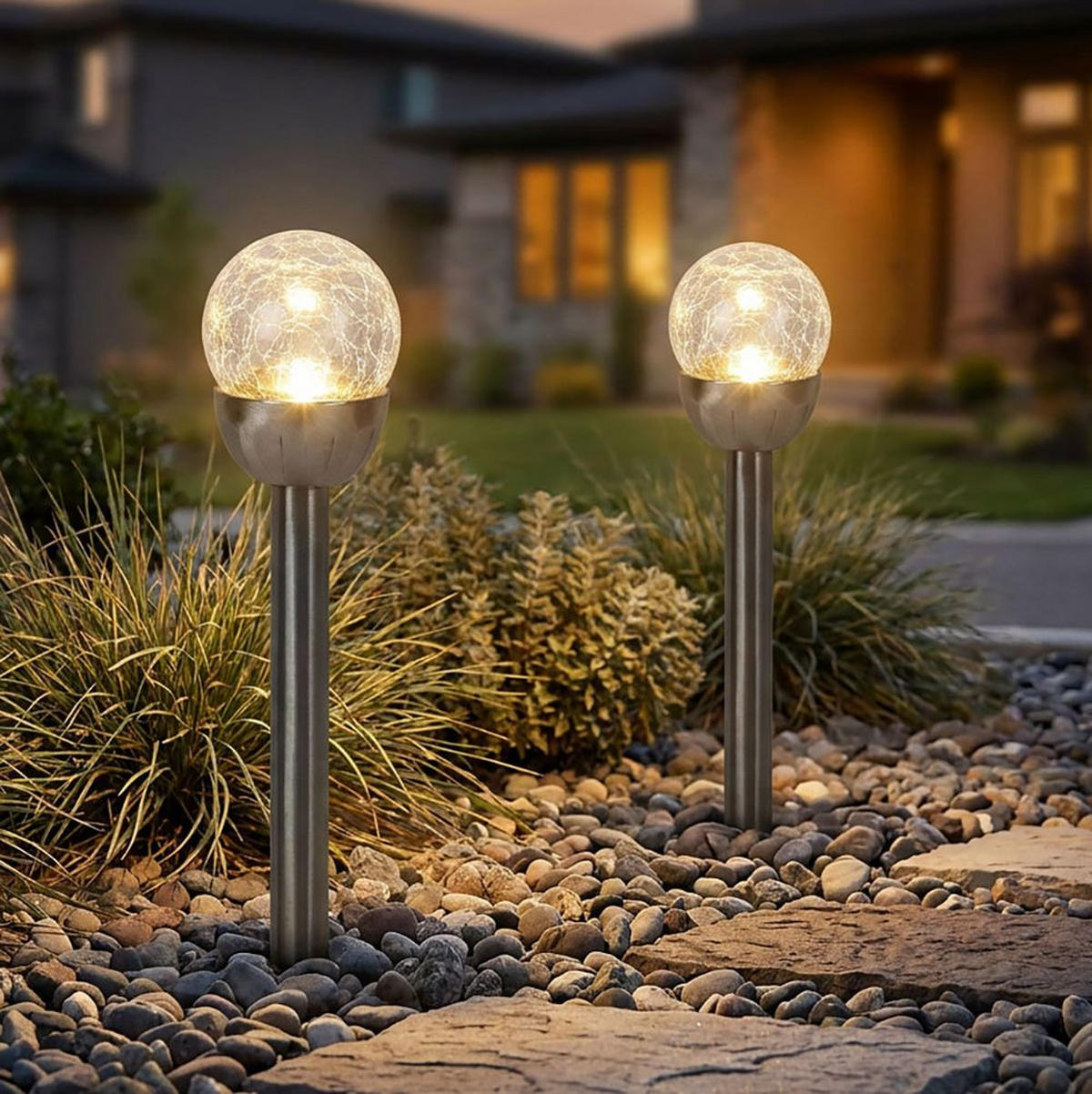 LED AUSSENLEUCHTE Edelstahl Silber 2er Set - Silberfarben, Glas (6/6/24.5cm)