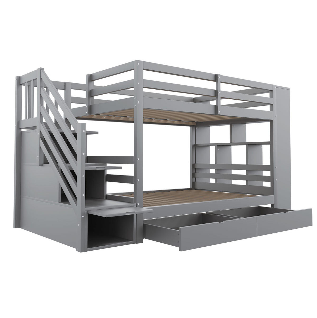ETAGENBETT mit Stauraum und Sicherheitstreppe 90x200 cm Grau - Grau, Holzwerkstoff (90/200cm) - Beauniv