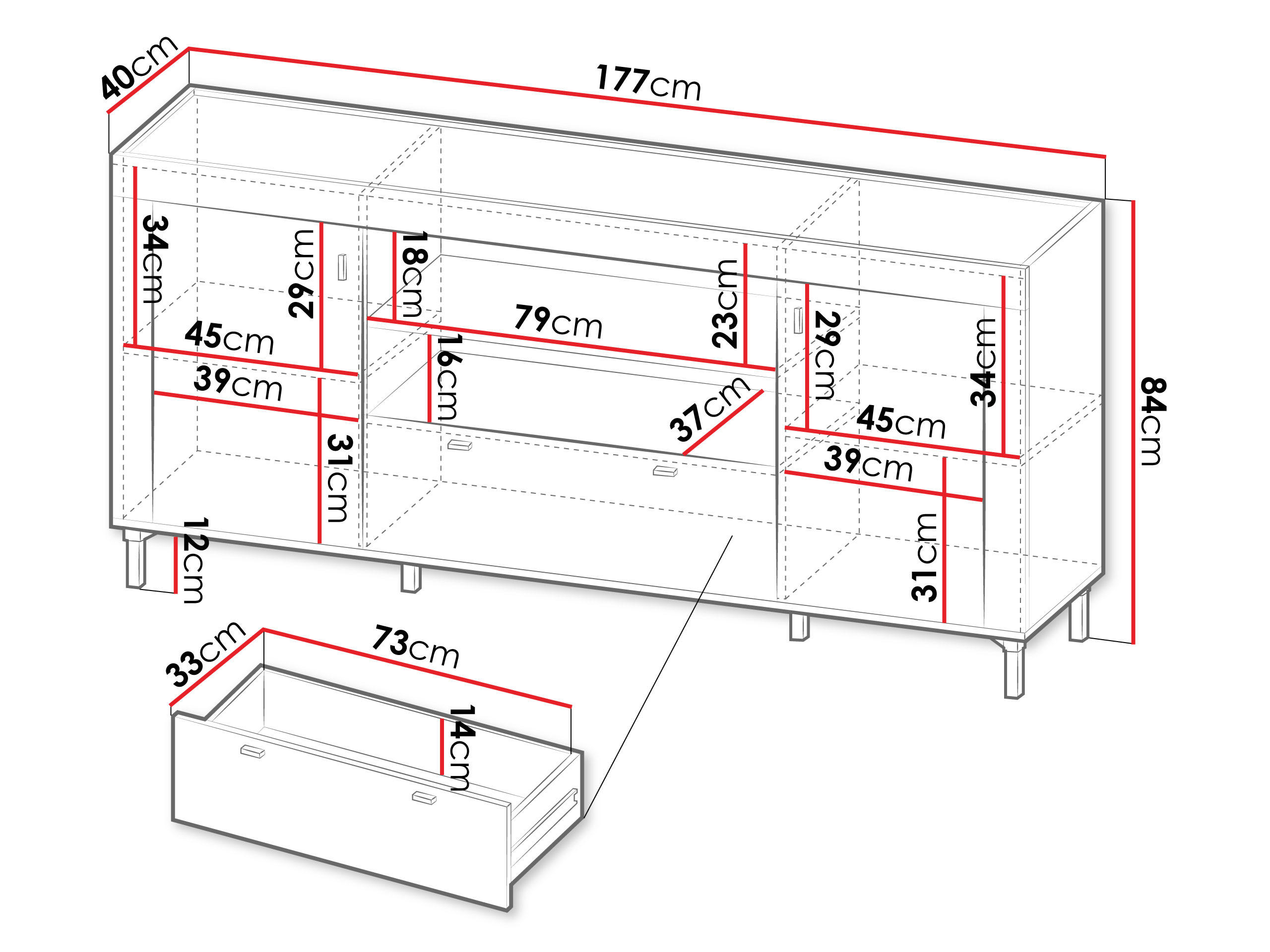 Thumbnail - Mirjan24 Sideboard, Kaschmir, Holzwerkstoff, 1 Schubladen, Rechteckig, 177x84x40 cm, Wohnzimmer, Kommoden & Sideboards, ...