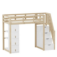 HOCHBETT 90/200 cm DE-01328, in Holzfarbe, mit 4 Schubladen, Regalen und Stauraumleiter - Naturfarben, Holz (90/200cm) - ComfortXL