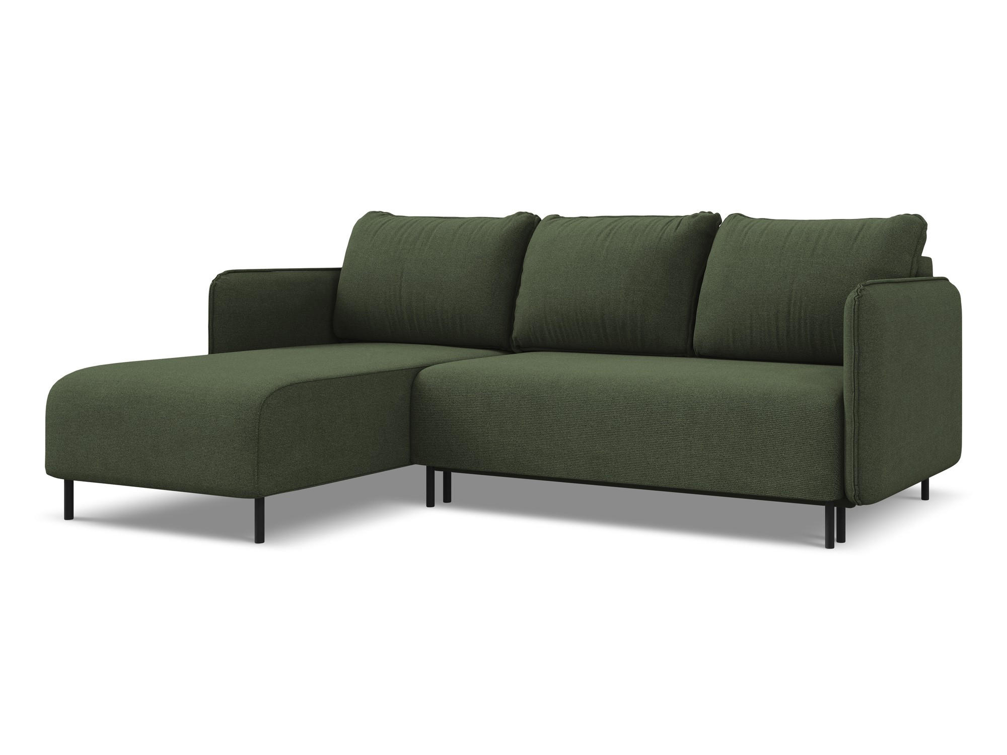 ECKSOFA mit Schlaffunktion Strukturstoff Stoff Grün - Schwarz/Olivgrün, Holz/Textil (162/236cm) - Makamii