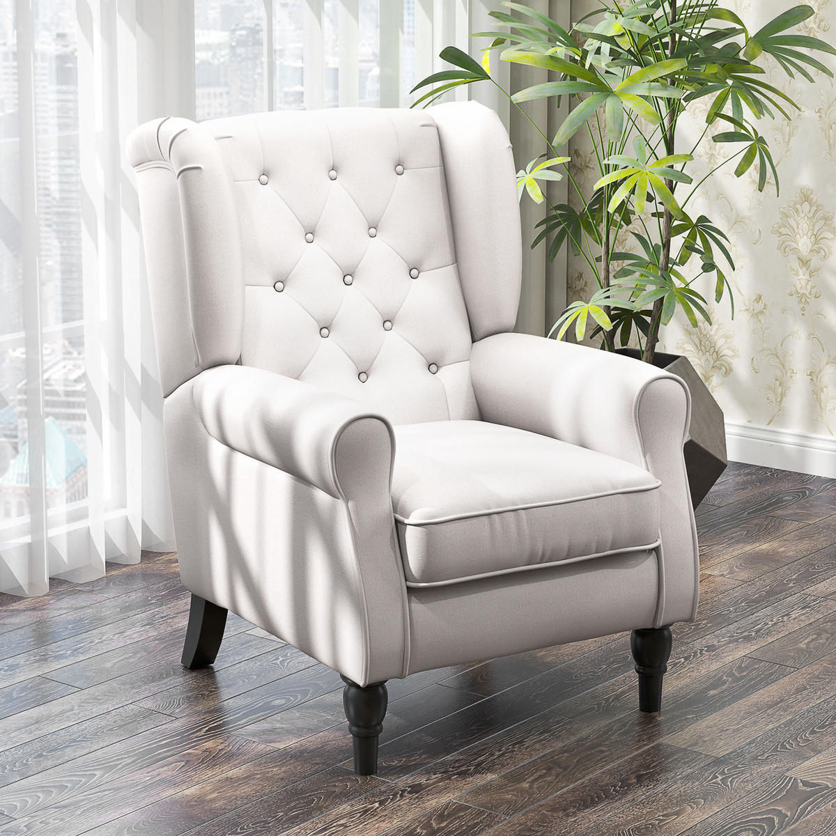 OHRENSESSEL Polyester, Holz, Cremeweiß - Creme/Schwarz, Holz/Textil (86/102/74cm) - HOMCOM