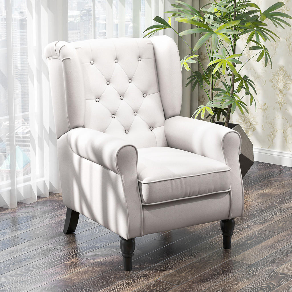 Thumbnail - Homcom Ohrensessel, Creme, Textil, Echtholz,Eukalyptusholz, 1-Sitzer, Füllung: Schaumstoff, 86x102x74 cm, Wohnzimmer, Se...