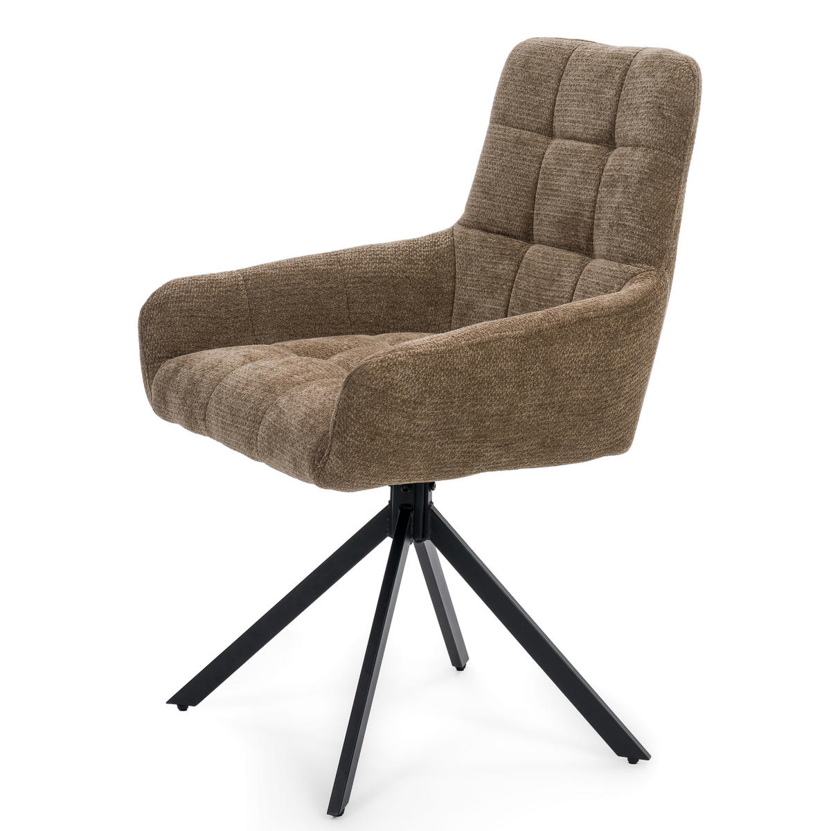 STUHL FUNO drehbar gepolsterter mit Steppung - braun - Chenille - Schwarz/Braun, Textil/Metall (58/87/60cm) - NEW HOME