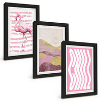 BILDER SET 3er Set - 20x30 cm Schwarzer Rahmen - Pastelllandschaft mit rosa Flamingos - Schwarz, Kunststoff (20/30cm) - TULUP