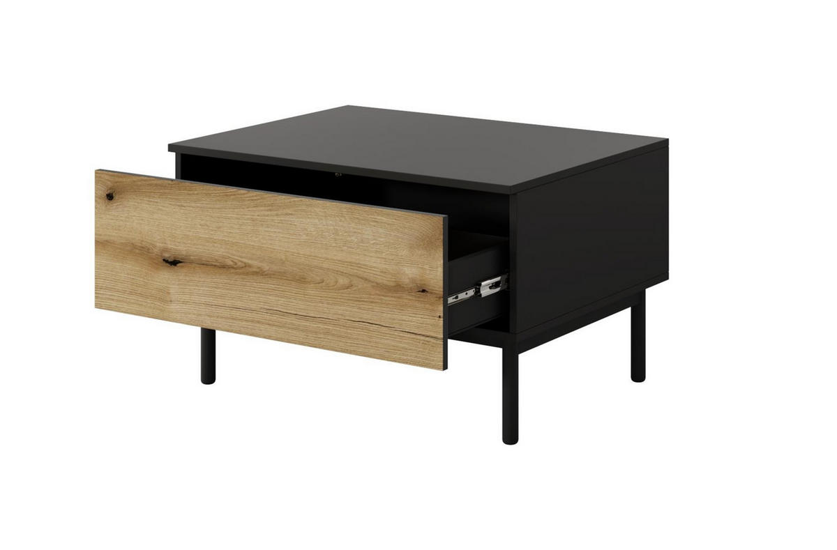 COUCHTISCH Lango Schwarz mit Eiche Evoke, Kaffeetisch mit Schubladen - Hellbraun/Schwarz, Holzwerkstoff (60/80/48cm) - Bettso