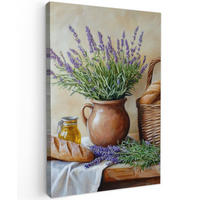 LEINWANDBILD Lavendel - Brot - Stilleben 90x140 cm - Flieder, Textil (90/140cm) - MuchoWow