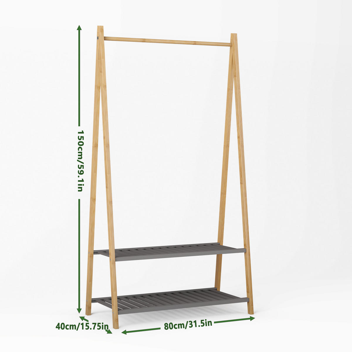 HOCHSCHRANK mit 2 offenen Fächern und Türen Bambus Natur - Braun, Holzwerkstoff (40/150/80cm) - Beauniv