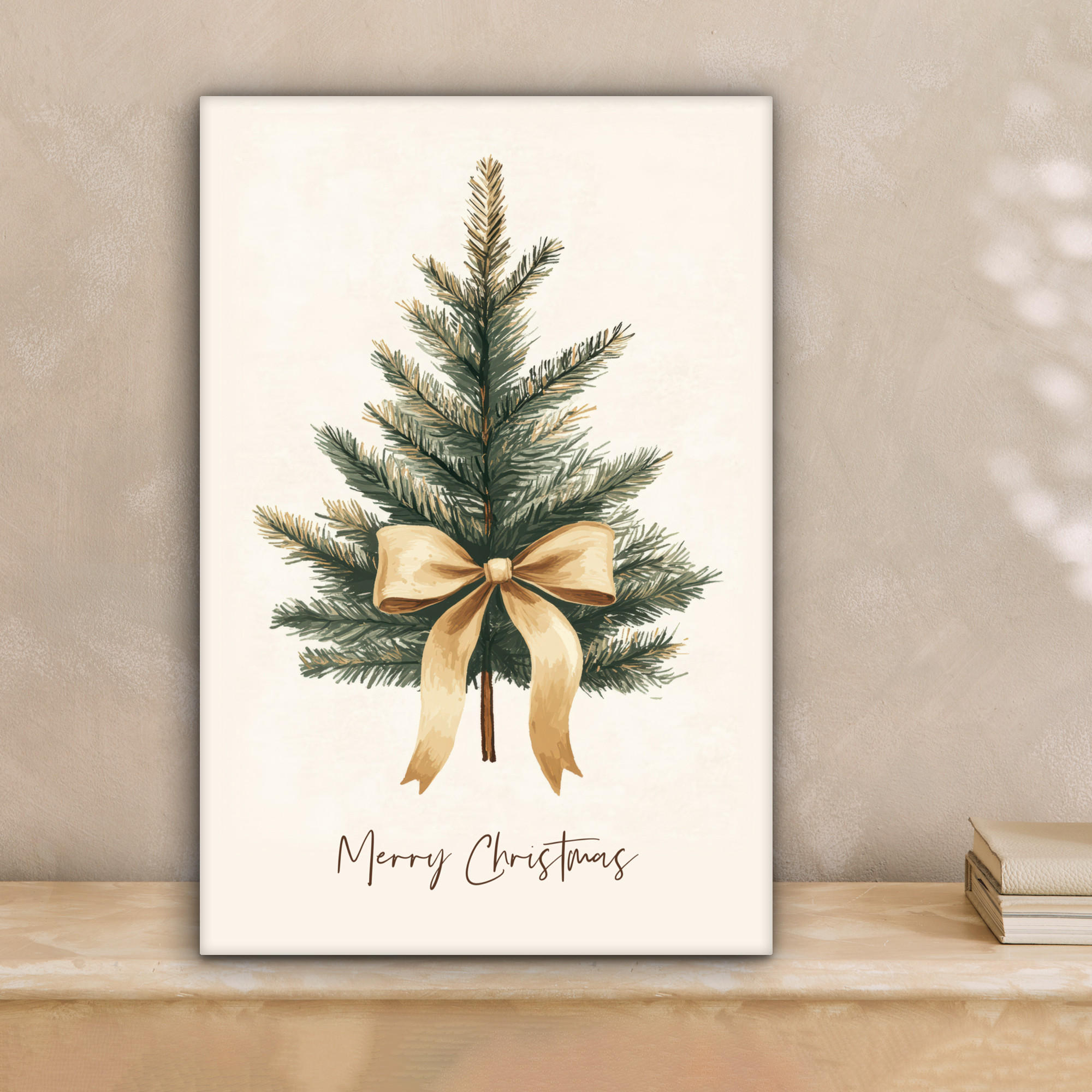 LEINWANDBILD Weihnachtsbaum - Weihnachten - Frohe Weihnachten - Beige 20x30 cm - Sandfarben, Textil (20/30cm) - MuchoWow