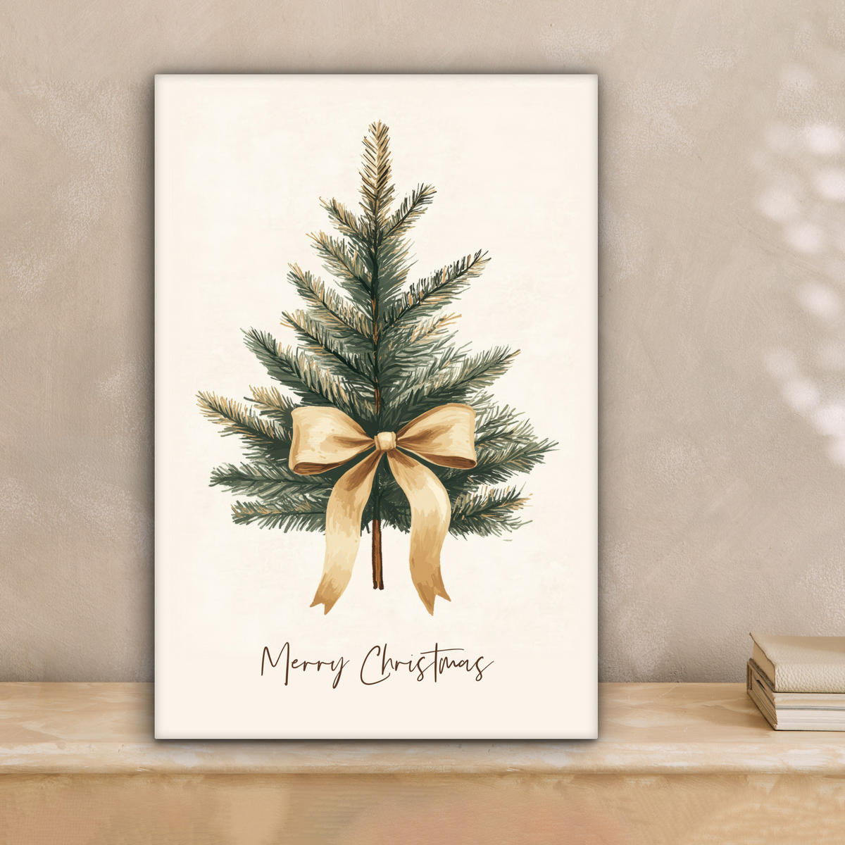 LEINWANDBILD Weihnachtsbaum - Weihnachten - Frohe Weihnachten - Beige 20x30 cm - Sandfarben, Textil (20/30cm) - MuchoWow