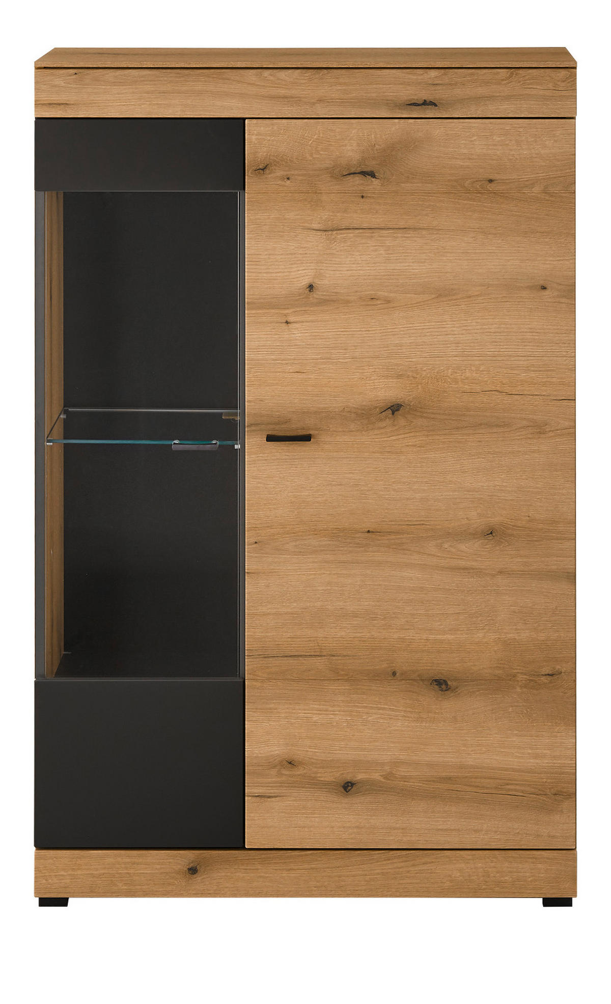 VITRINE in Eiche, grau 90 x 151 cm, Highboard mit Soft-Close - Kaschmir/Eichefarben, Glas/Holzwerkstoff (90/141/35cm) - Furn.Design