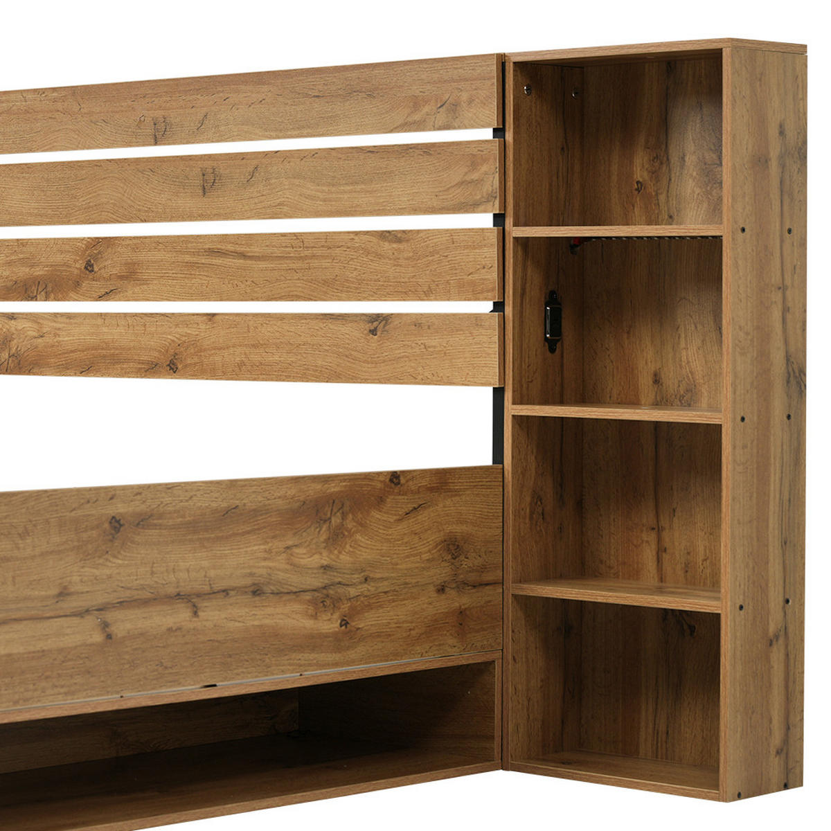 DOPPELBETT 160×200 cm mit LED-Beleuchtung und USB C in Eiche - Wildeiche, Holz (160/200cm) - KOMHTOM