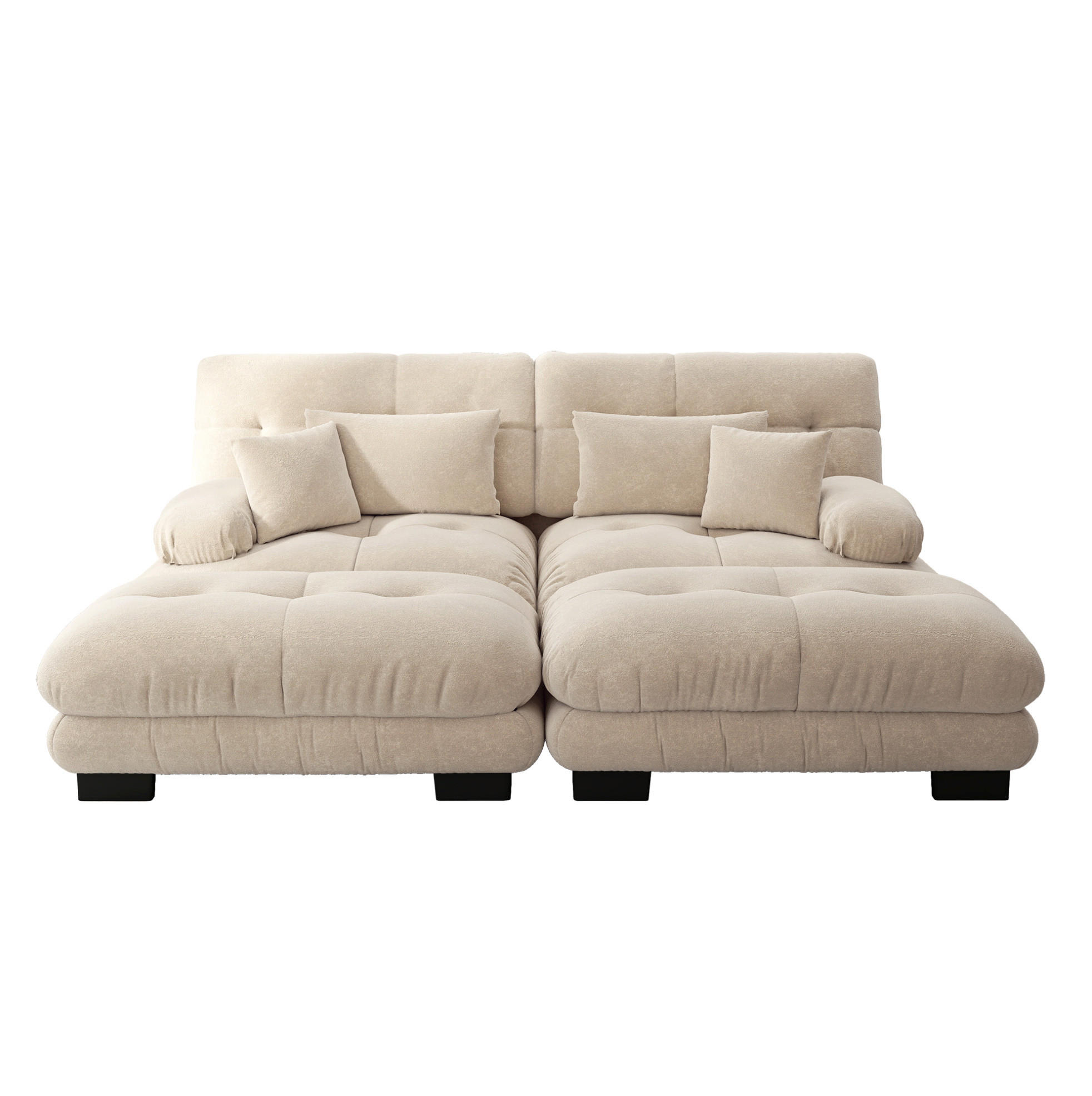 SOFA in Hellbraun aus Chenille mit 2 Ottomans und Kissen - Cappuccino, Textil (145/81/220cm) - Flora Grace