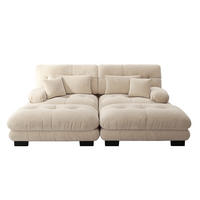 SOFA in Hellbraun aus Chenille mit 2 Ottomans und Kissen - Cappuccino, Textil (145/81/220cm) - Flora Grace