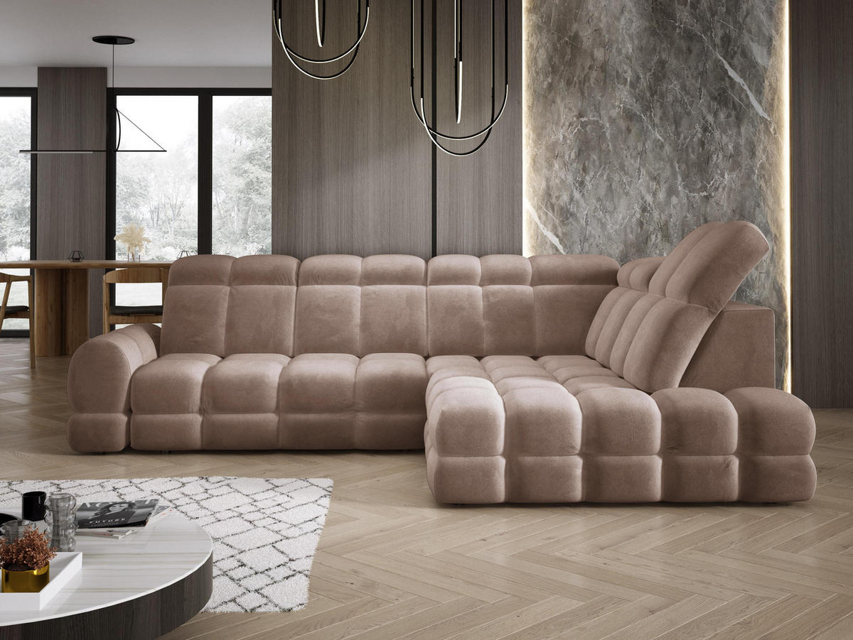 ECKSOFA TOLLO Salvador-stoff L-form 302x217x105 cm braun - Braun, Holz/Textil (217/302cm) - DomoHome