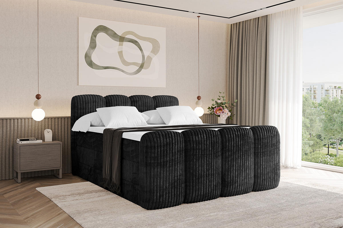 BOXBETT mit Matratze H3|H4 und Lattenrost - NINA-Z KING - 120x200 cm - Schwarz - Graubraun, Holzwerkstoff (120/200cm)