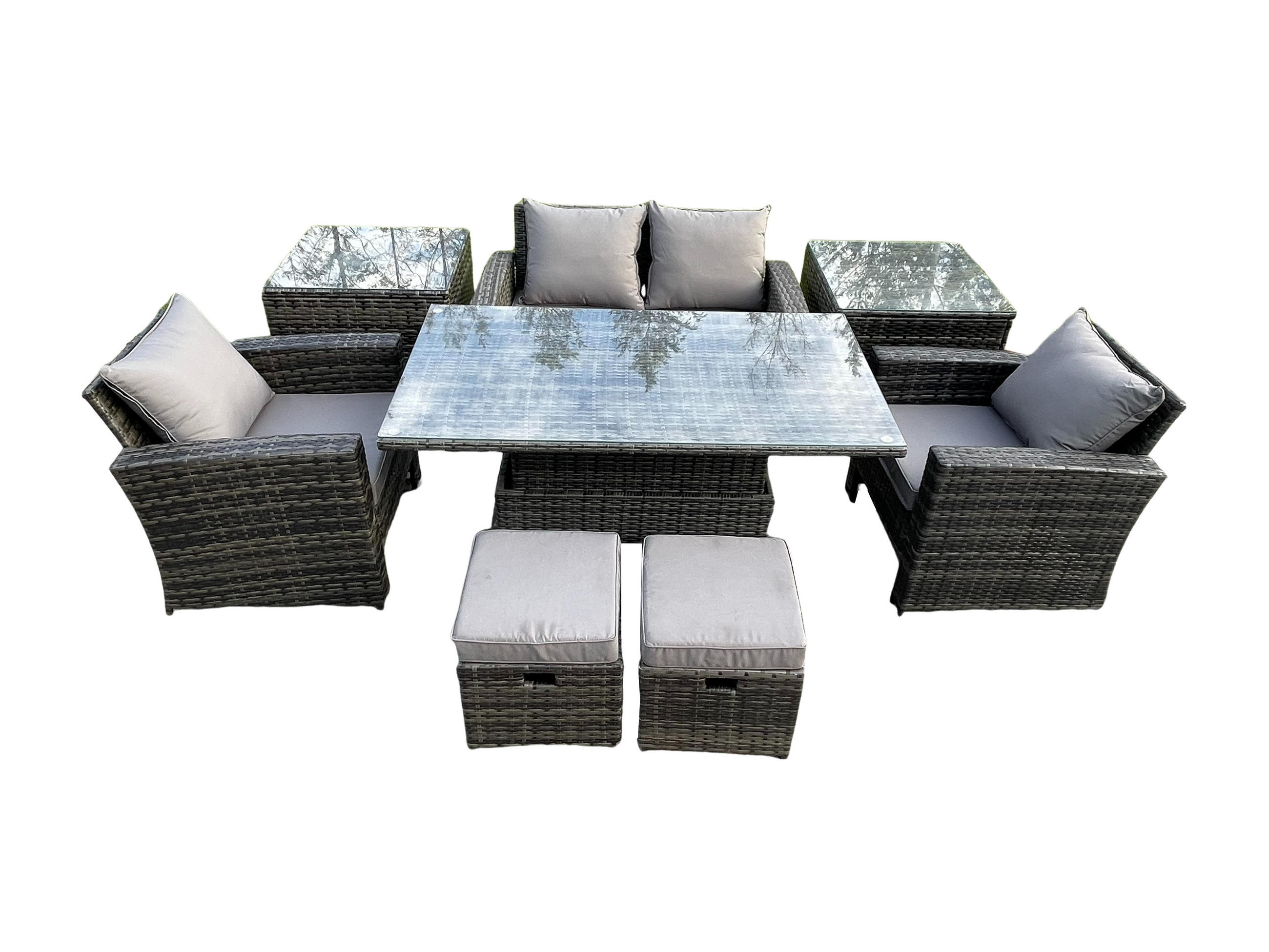 GARTENMÖBEL-SET Polyrattan Dunkelgrau 6-Sitzer - Dunkelgrau, Metall - Fimous