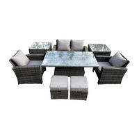 GARTENMÖBEL-SET Polyrattan Dunkelgrau 6-Sitzer - Dunkelgrau, Metall - Fimous