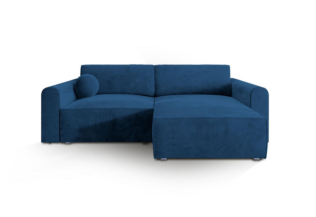 ECKSOFA FIANO M Blau Velours-Stoff mit Schlaffunktion - Blau, Holz (245/148cm) - MASSENO
